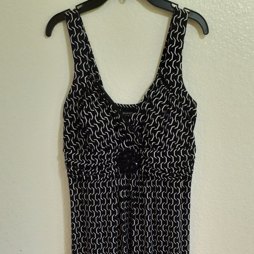 Enfocus Studio Black/White Long Dress with Beaded Medallion
